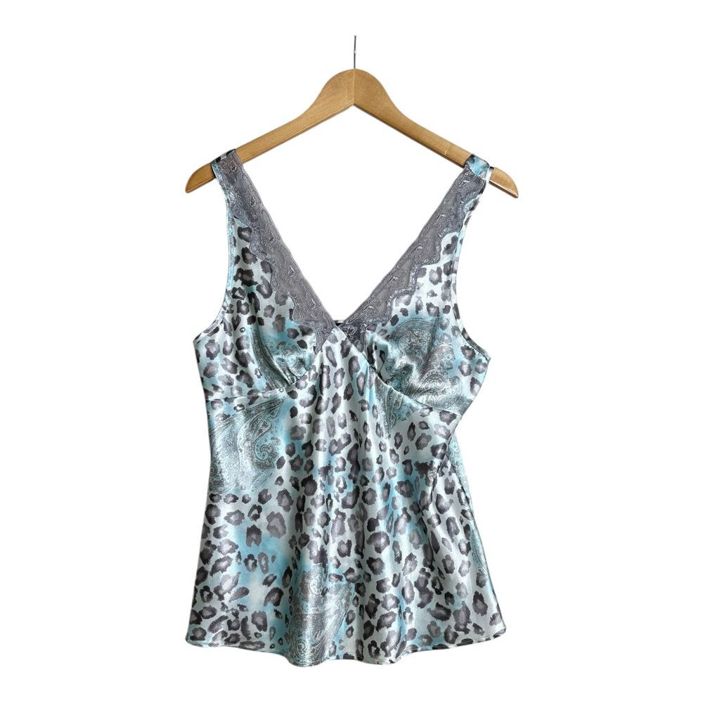 Jones New York Y2K Animal Print Baby Doll Cami size Medium Gray/Blue
